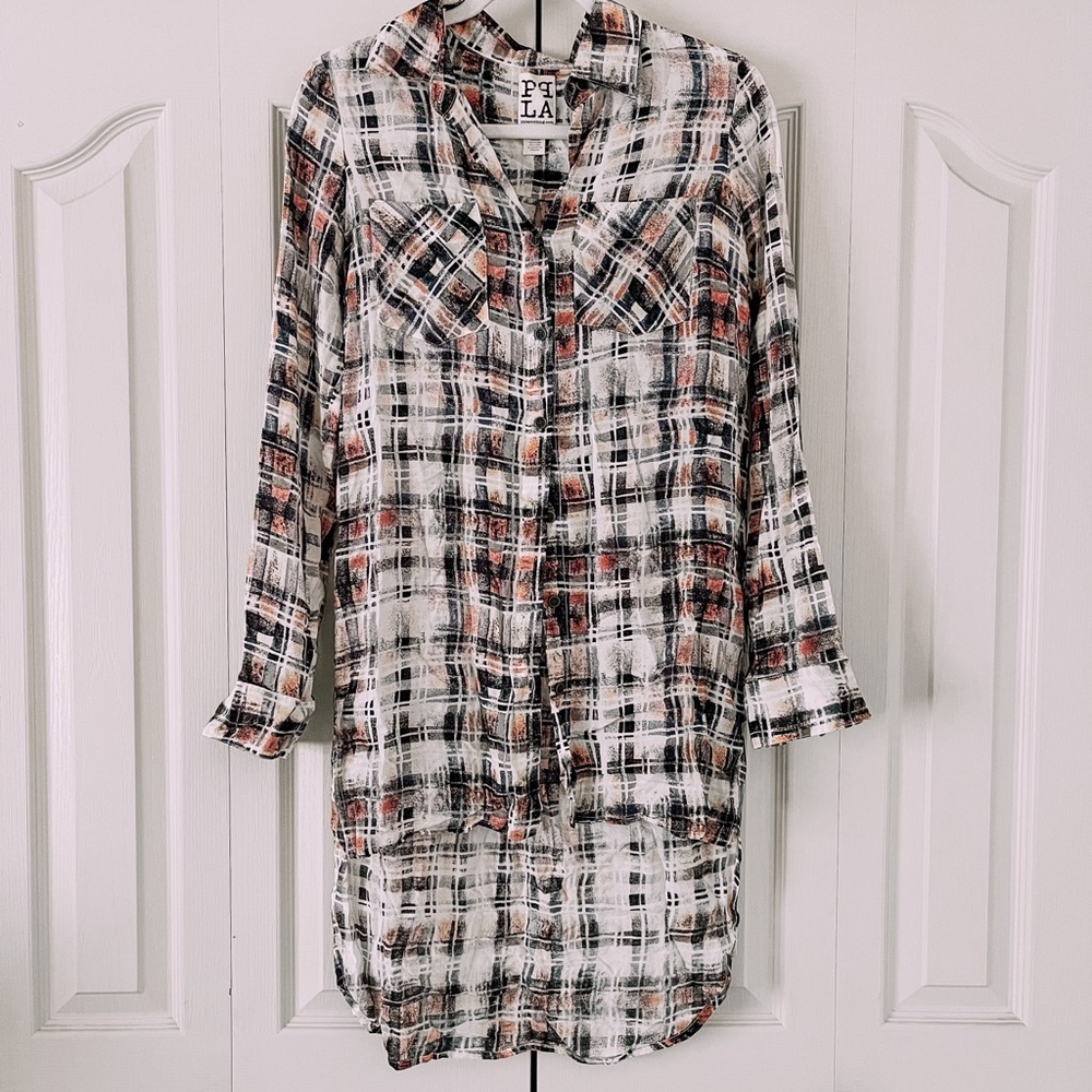 Ppla Plaid Tunic Button Down - image 1